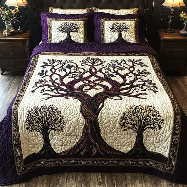 Whispers of the Forest quilted 3-piece bedding set on a made bed with two matching pillow shams