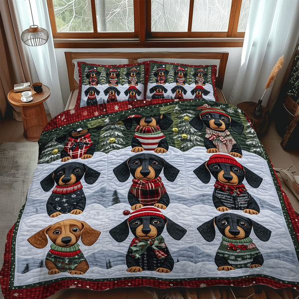 Wiener Winter quilted 3-piece bedding set on a made bed in a winter-styled bedroom