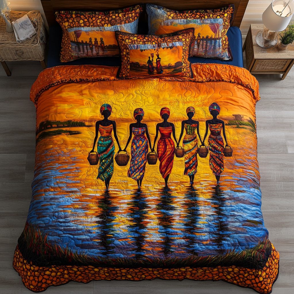 Wild Africa quilted 3-piece bedding set on a made bed with two matching pillow shams