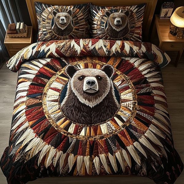 Wild Bear quilted 3-piece bedding set on a made bed with two matching pillow shams