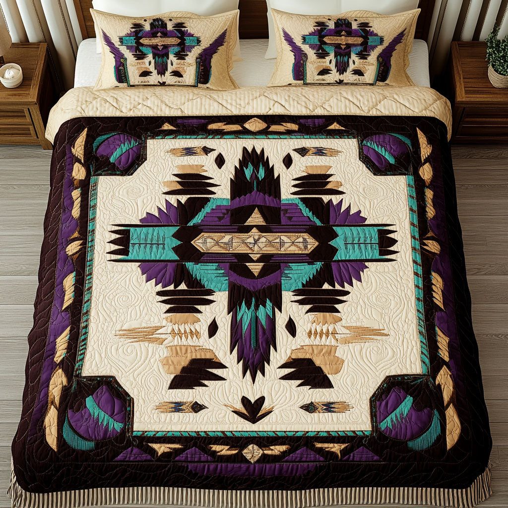 Wild Canyon quilted 3-piece bedding set on a made bed with two matching pillow shams