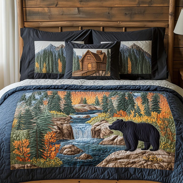 Wild Escape quilted 3-piece bedding set on a made bed with two matching pillow shams