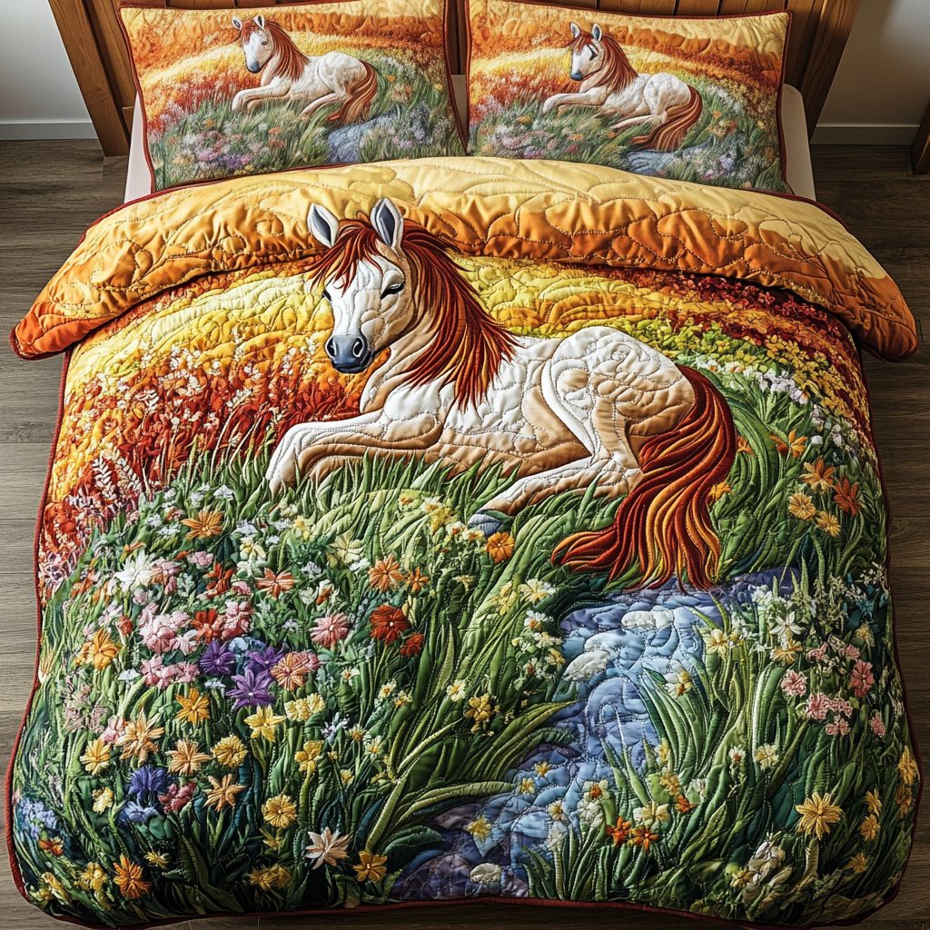 Wild Freedom quilted 3-piece bedding set on a made bed in a warmly lit bedroom