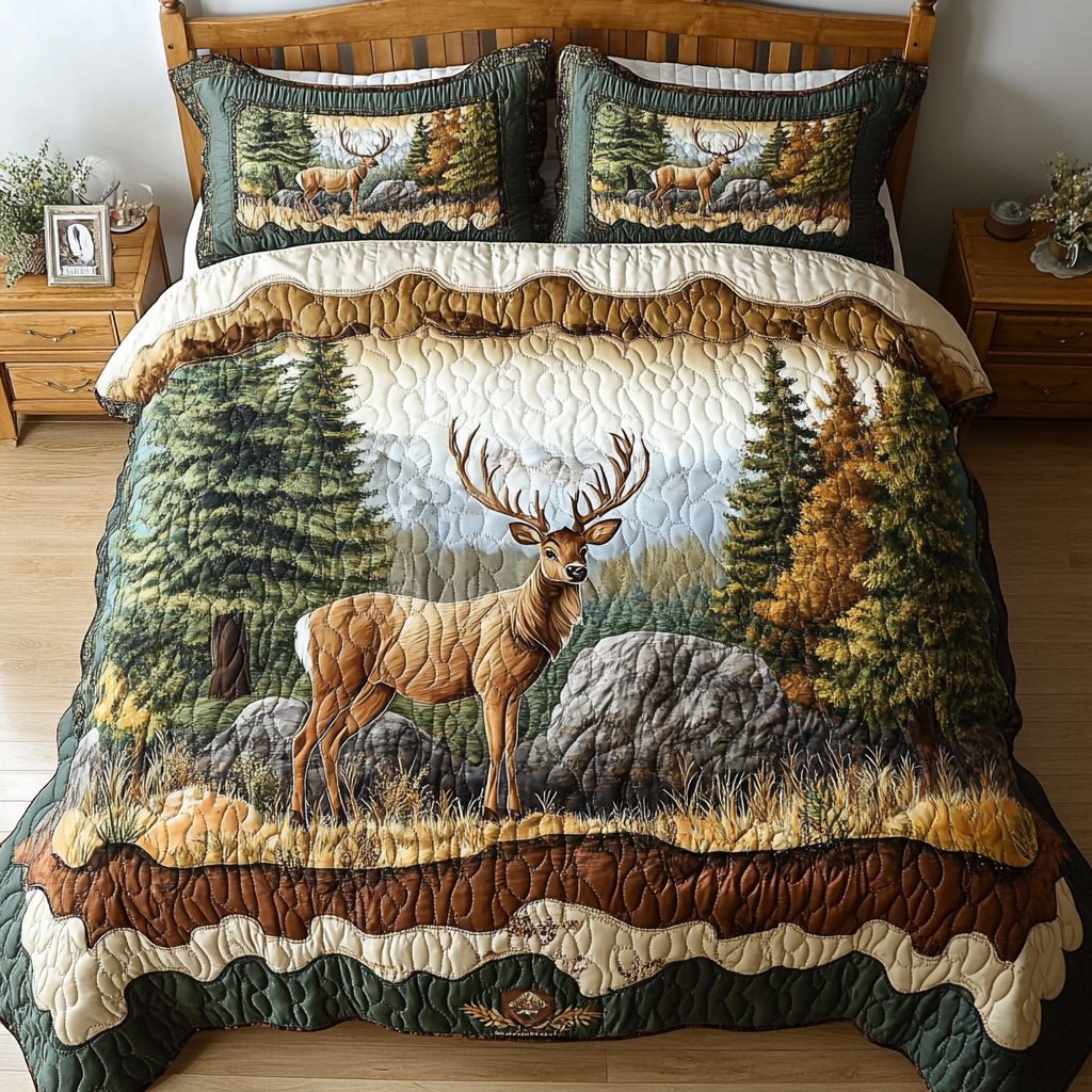 Wild Grace quilted 3-piece bedding set on a made bed with two matching pillow shams