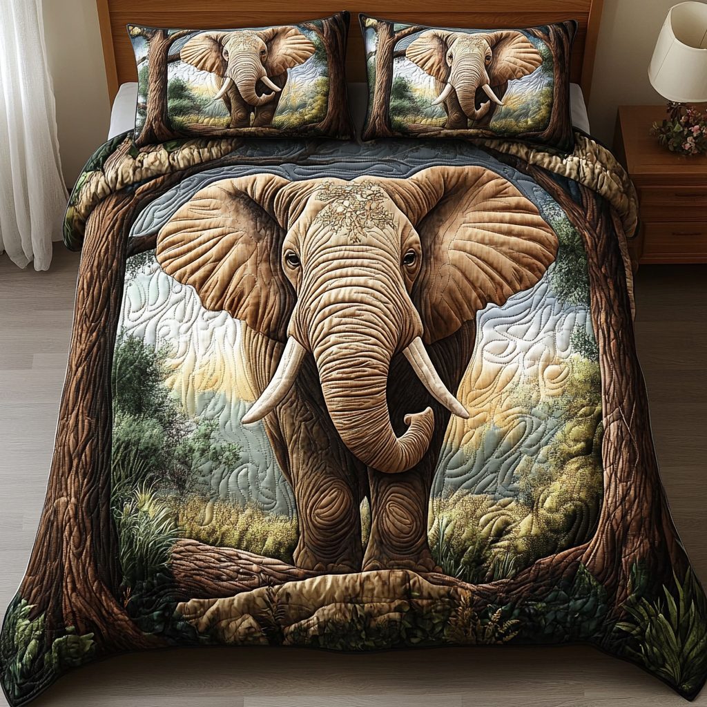 Wild Grace quilted 3-piece bedding set on a made bed with two matching pillow shams