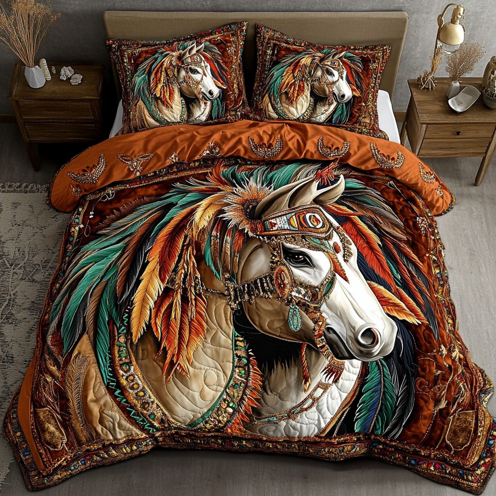 Wild Grace quilted 3-piece bedding set on a made bed with two matching pillow shams