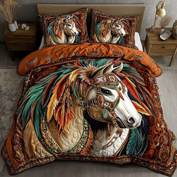 Wild Grace quilted 3-piece bedding set on a made bed with two matching pillow shams