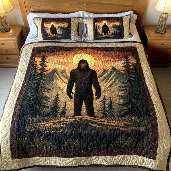 Wild Guardian quilted 3-piece bedding set on a made bed with two matching pillow shams