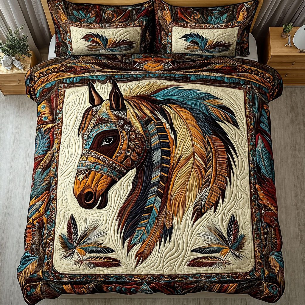 Wild Harmony quilted 3-piece bedding set on a made bed with two matching pillow shams