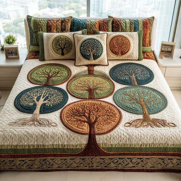 Wild Harmony quilted 3-piece bedding set on a made bed with two matching pillow shams