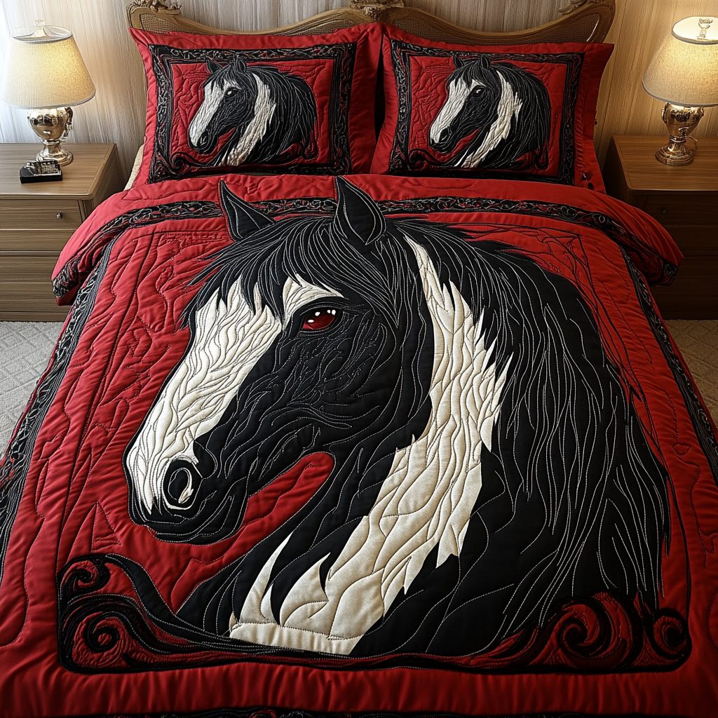 Wild Harmony quilted 3-piece bedding set on a made bed with two matching pillow shams