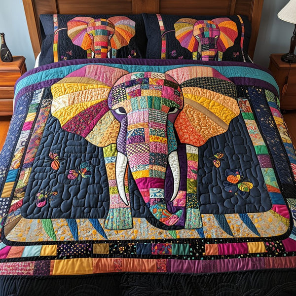 Wild Harmony quilted 3-piece bedding set on a made bed with two matching pillow shams