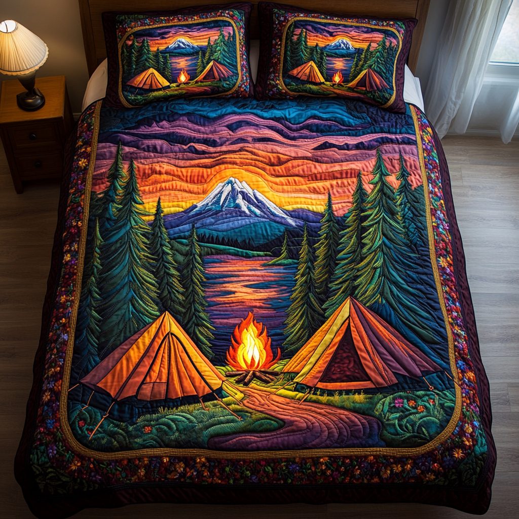 Wild Haven quilted 3-piece bedding set on a made bed with two matching pillow shams