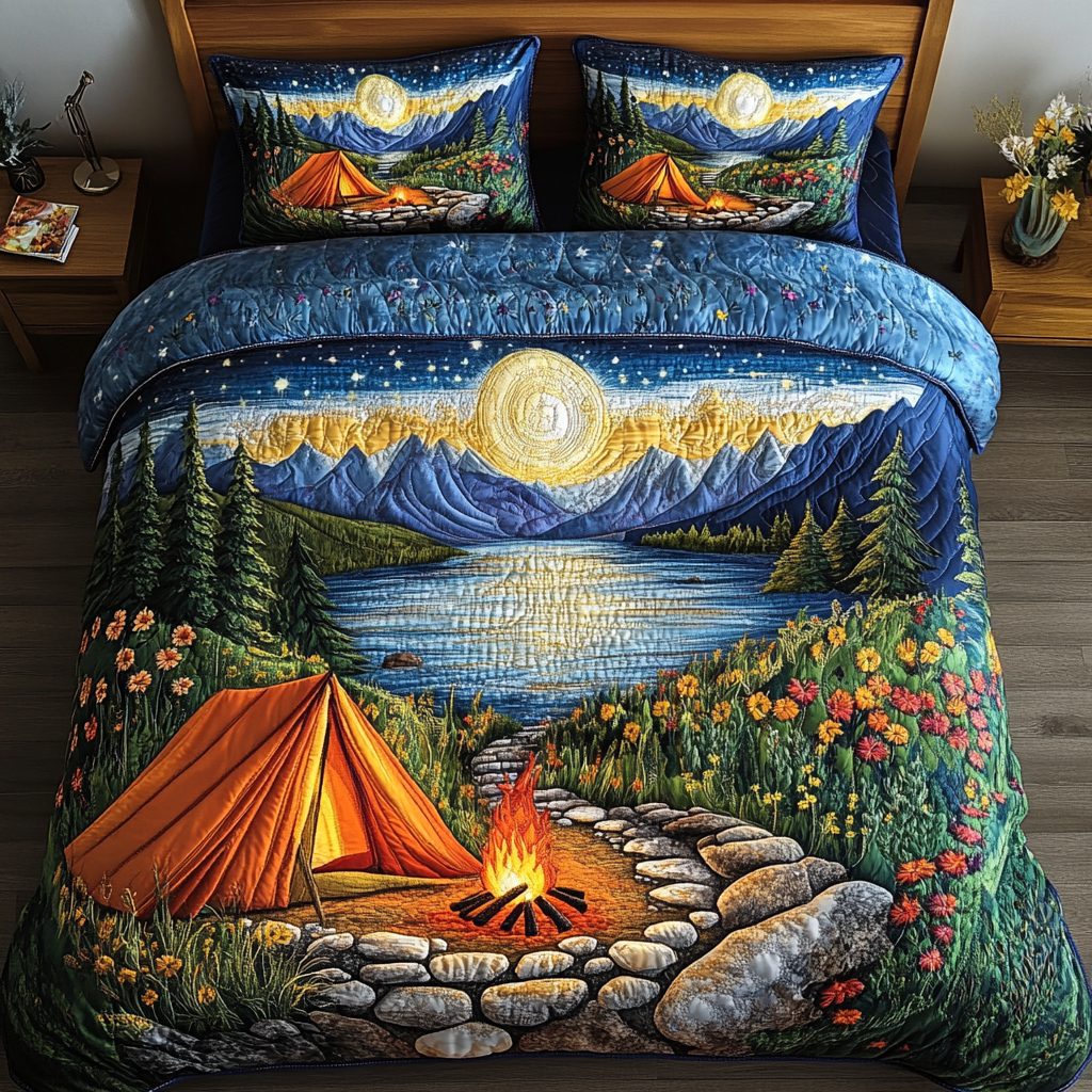 Wild Haven quilted 3-piece bedding set on a made bed with two matching pillow shams