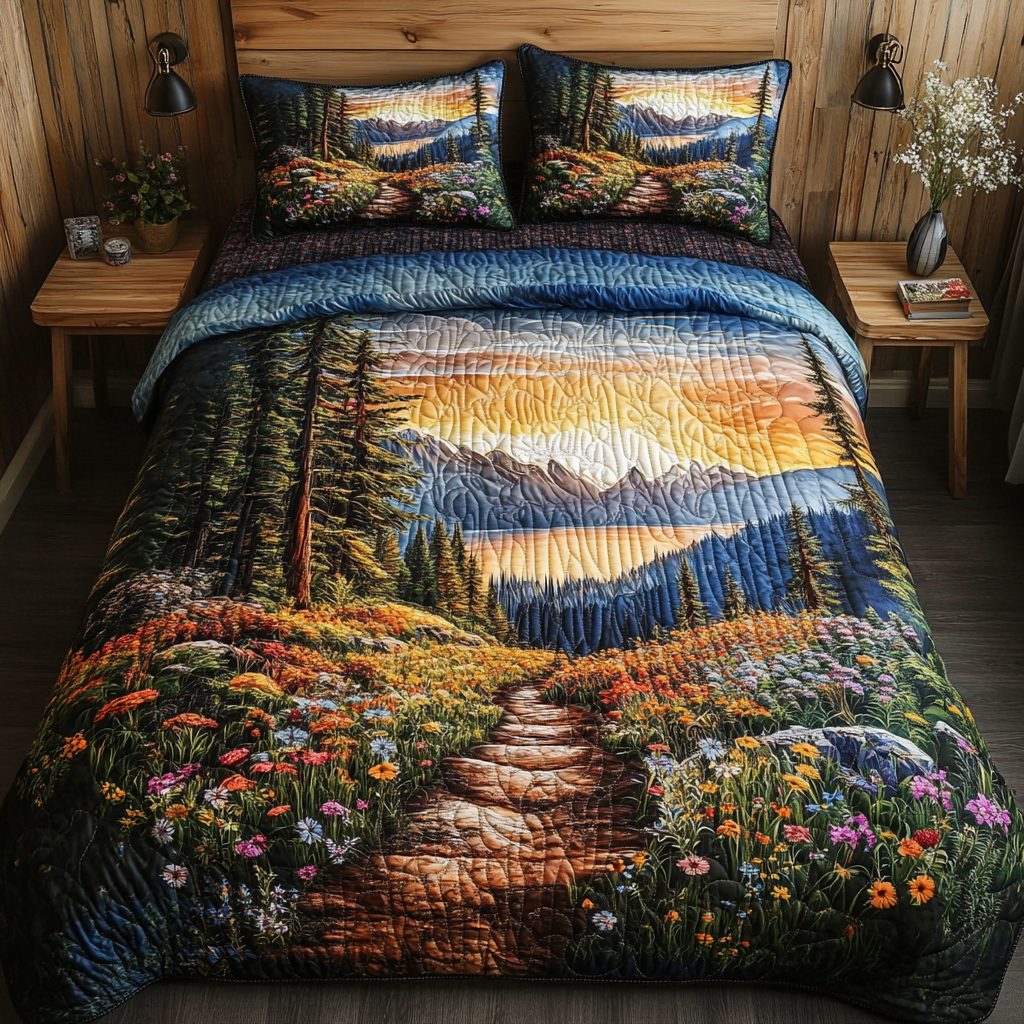 Wild Horizon quilted 3-piece bedding set on a made bed with two matching pillow shams