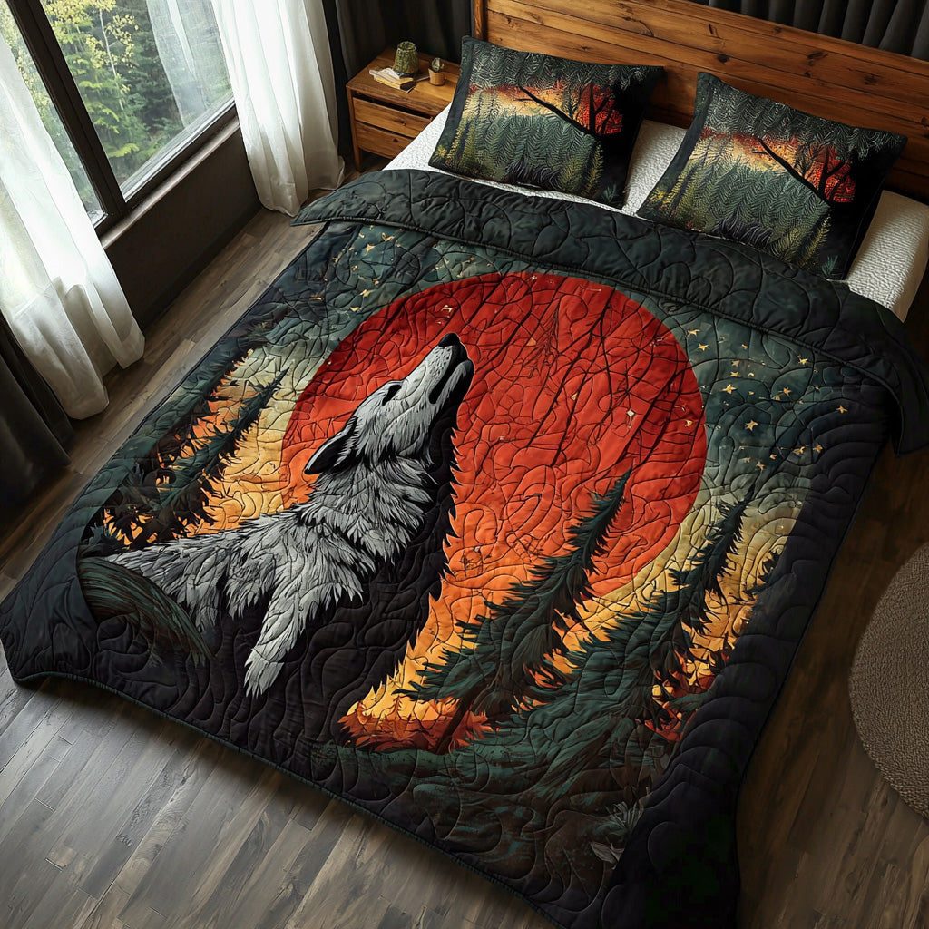 Wild Howler quilted 3-piece bedding set on a made bed with two matching pillow shams