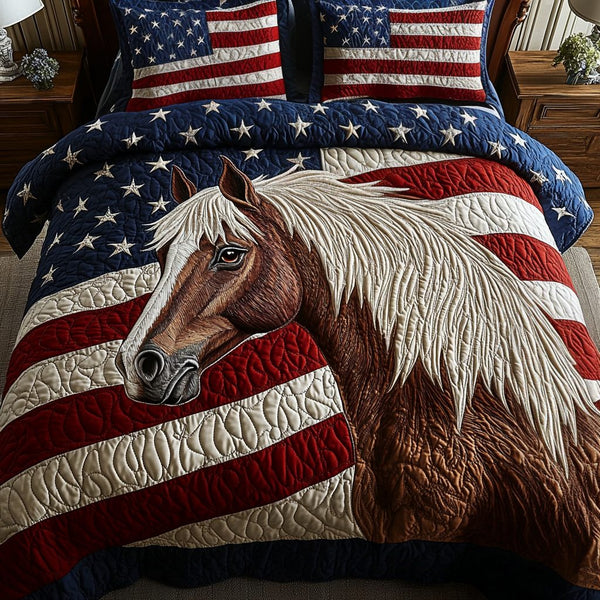Wild Liberty quilted 3-piece bedding set on a made bed in a warmly lit bedroom