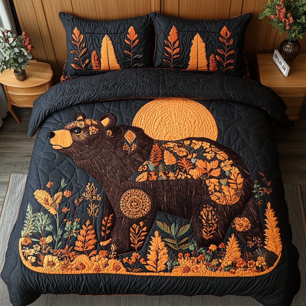 Wild Majesty quilted 3-piece bedding set on a made bed with two matching pillow shams