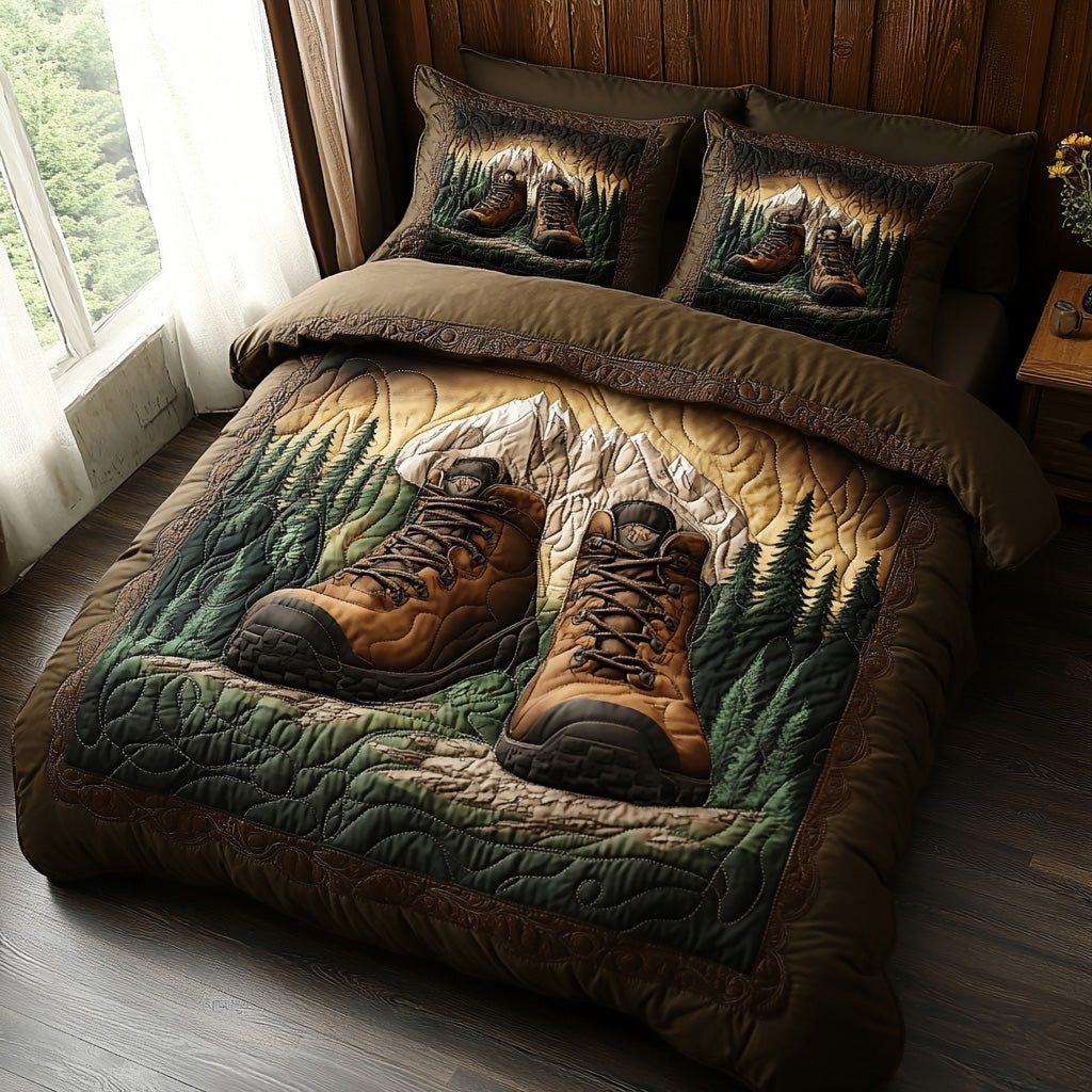 Wild Path quilted 3-piece bedding set on a made bed with two matching pillow shams