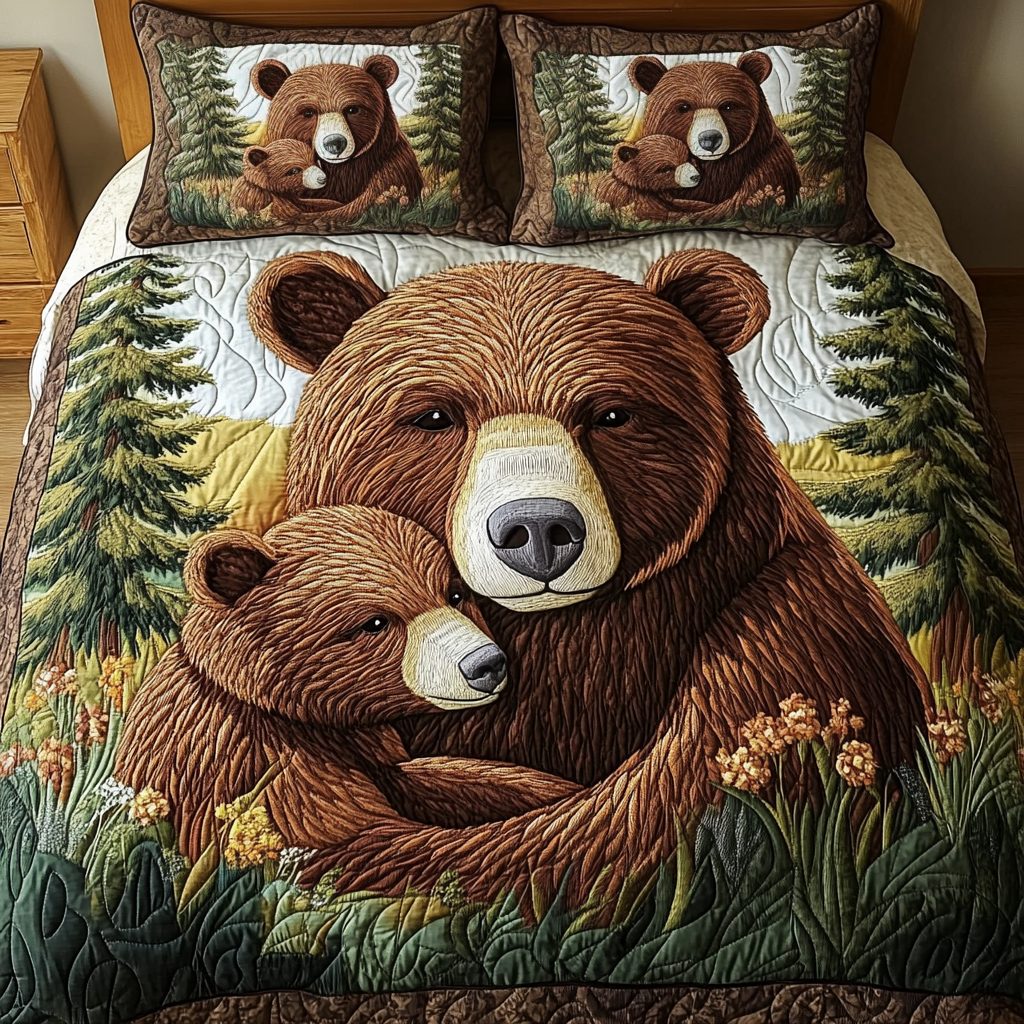 Wild Paws quilted 3-piece bedding set on a made bed with two matching pillow shams