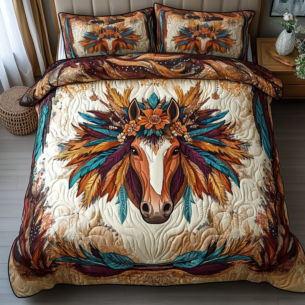 Wild Plains Grace quilted 3-piece bedding set on a made bed with two matching pillow shams