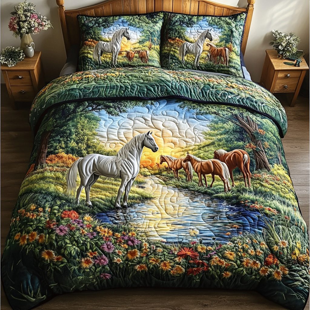 Wild River quilted 3-piece bedding set on a made bed with two matching pillow shams