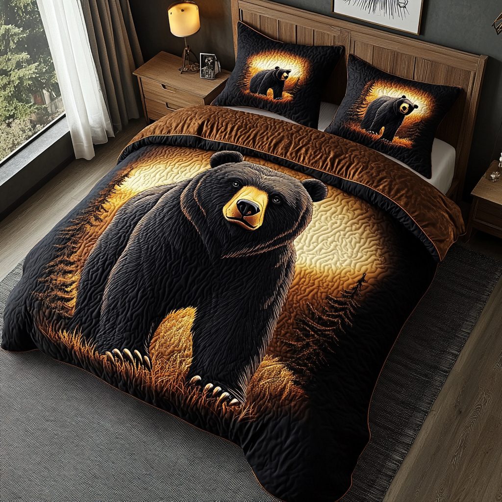 Wild Roam quilted 3-piece bedding set on a made bed with two matching pillow shams