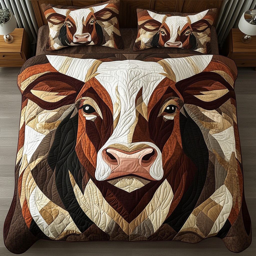 Wild Roamer quilted 3-piece bedding set on a made bed with two matching pillow shams