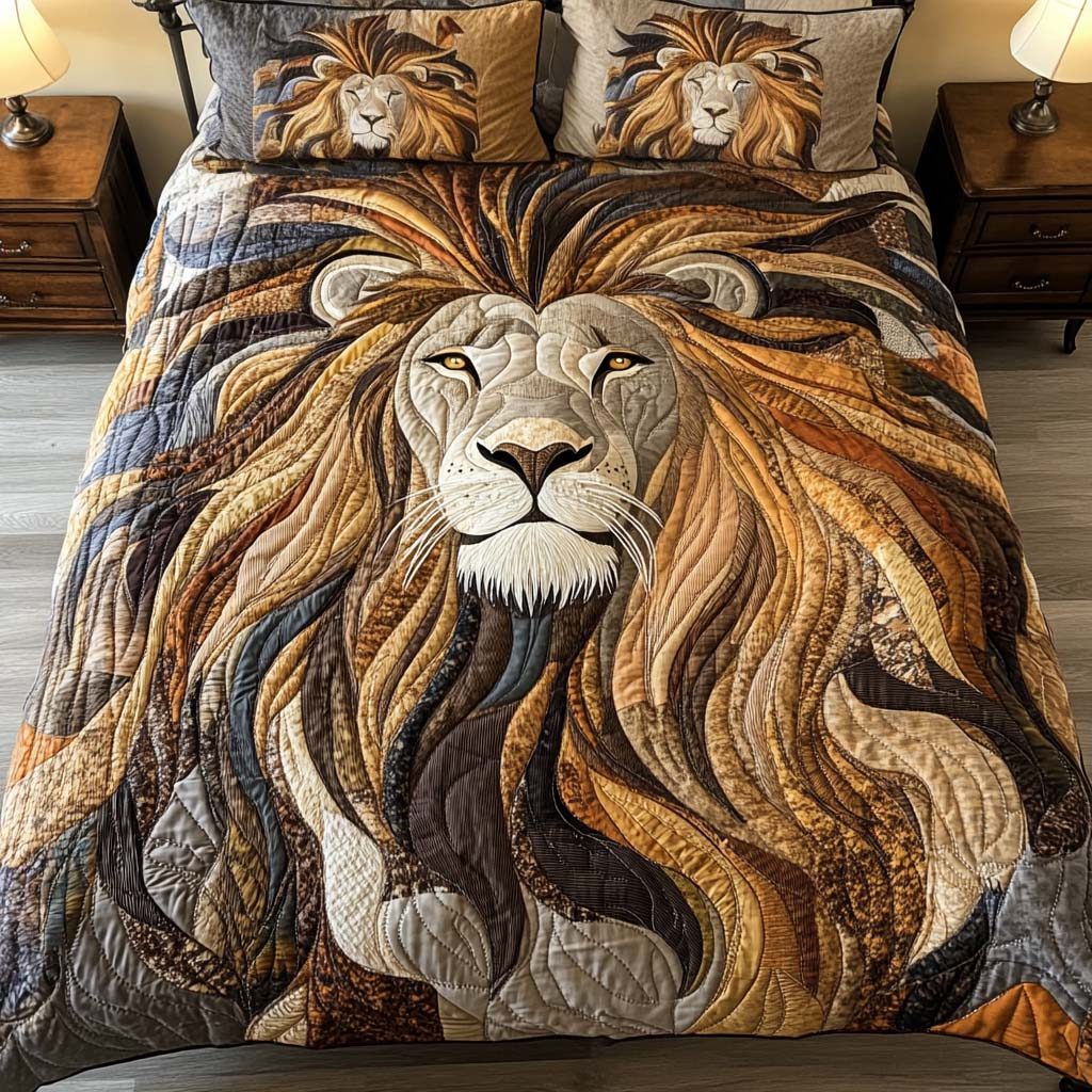 Wild Serenity quilted 3-piece bedding set on a made bed with two matching pillow shams