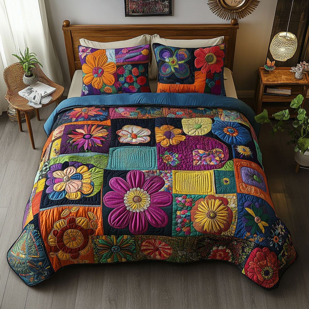 Wild Soul quilted 3-piece bedding set on a made bed with two matching pillow shams