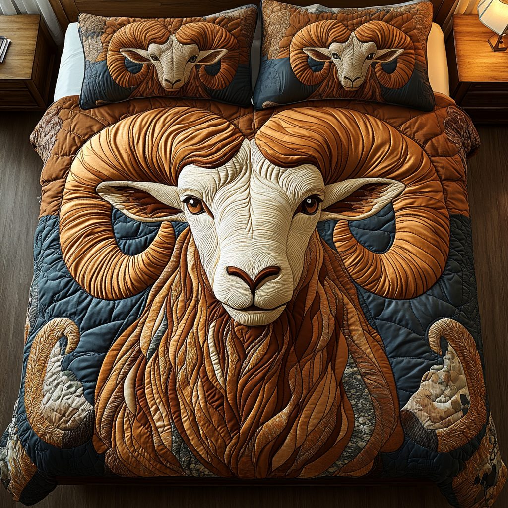 Wild Strength quilted 3-piece bedding set on a made bed with two matching pillow shams