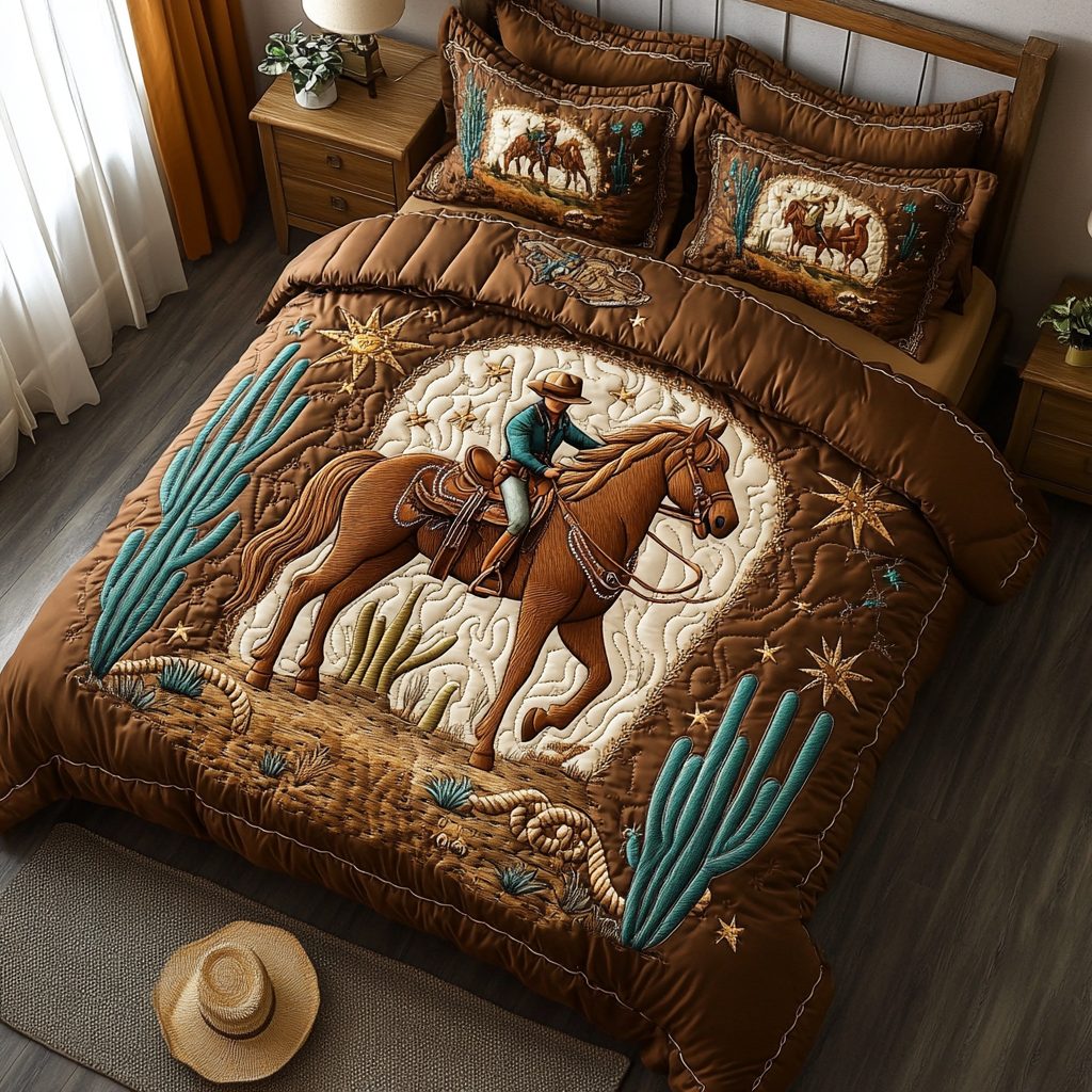 Wild West Haven quilted 3-piece bedding set on a made bed with two matching pillow shams