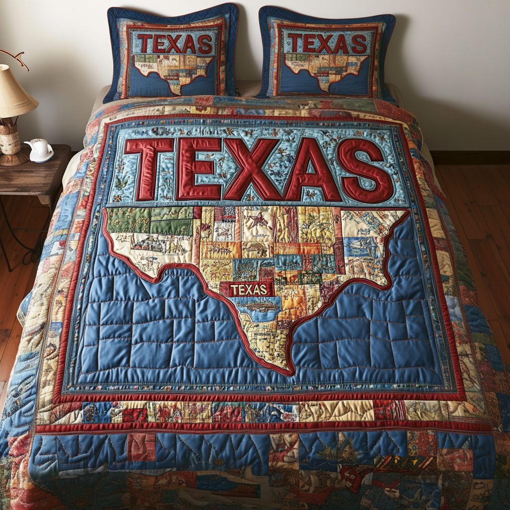 Wild West quilted 3-piece bedding set on a made bed with two matching pillow shams