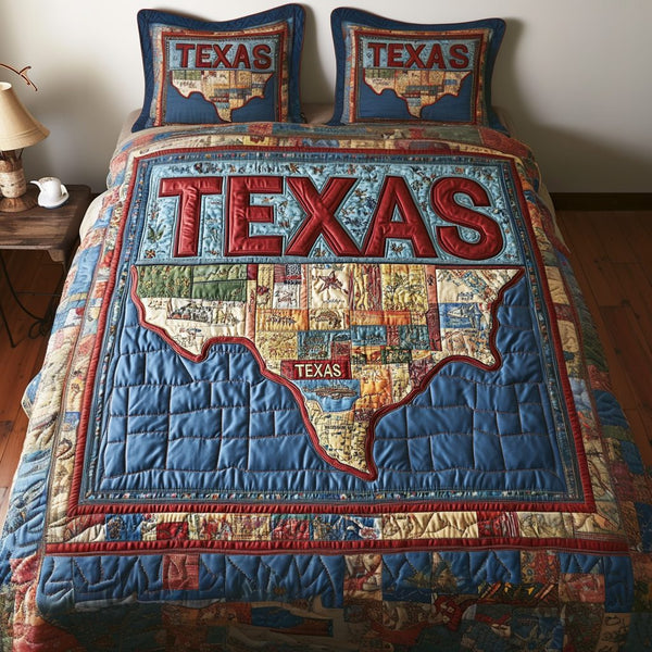 Wild West quilted 3-piece bedding set on a made bed with two matching pillow shams