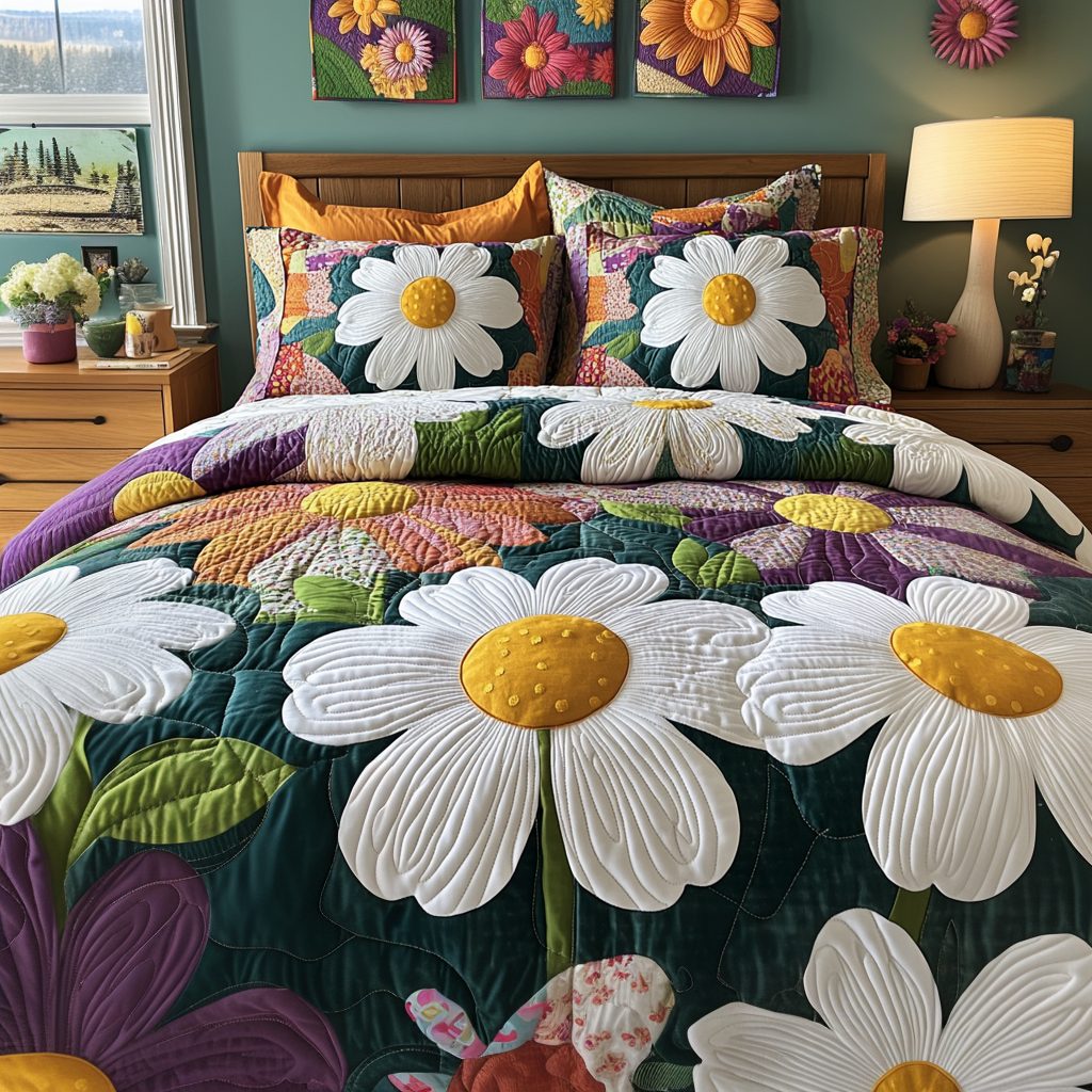 Wild Whisper quilted 3-piece bedding set on a made bed with two matching pillow shams