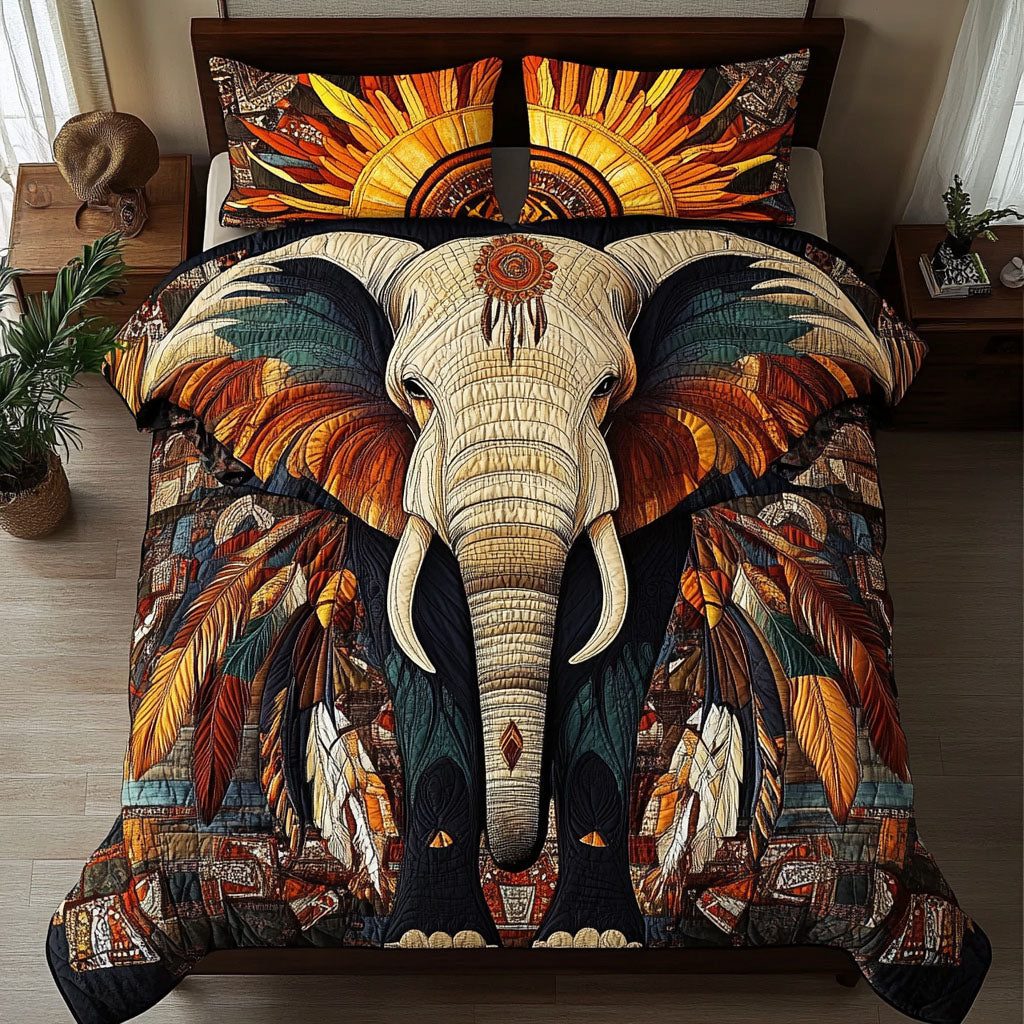 Wilderness Majesty quilted 3-piece bedding set on a made bed with two matching pillow shams