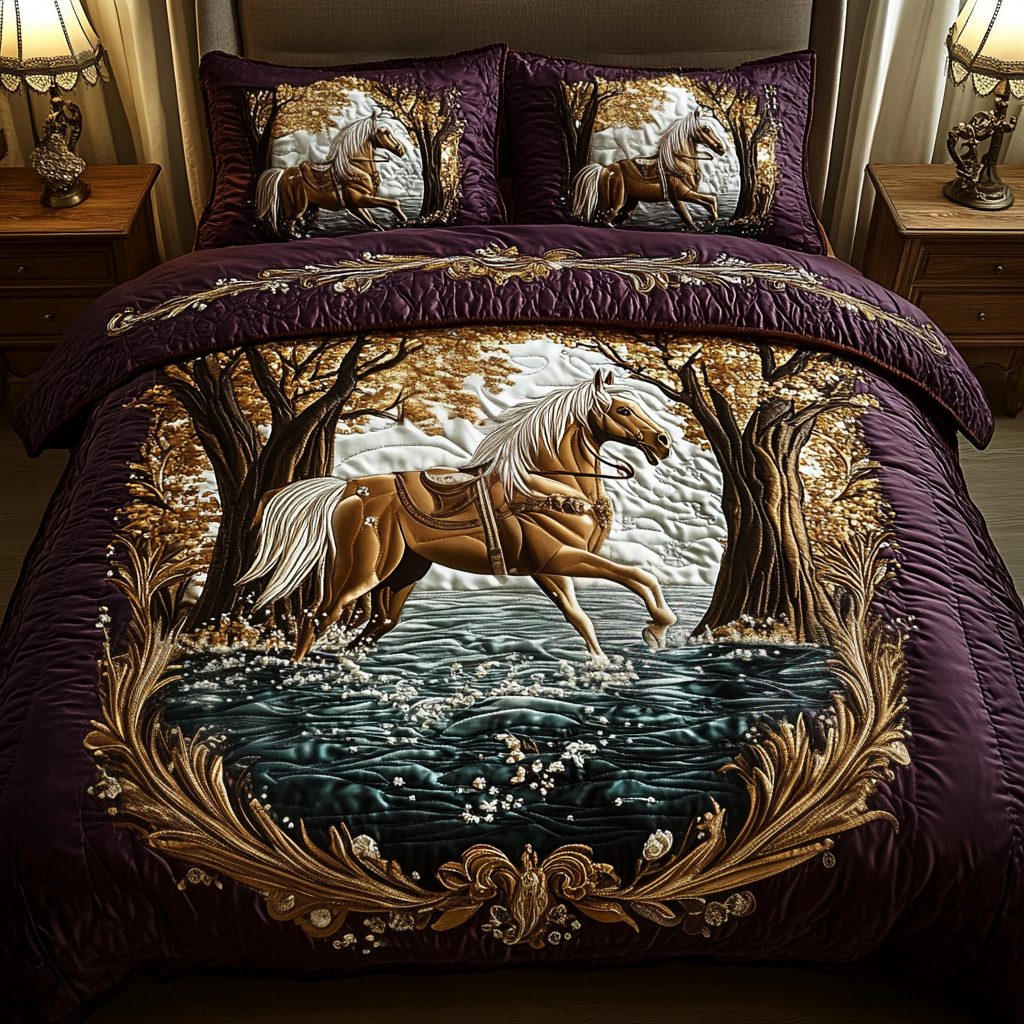 Windchaser quilted 3-piece bedding set on a made bed with two matching pillow shams