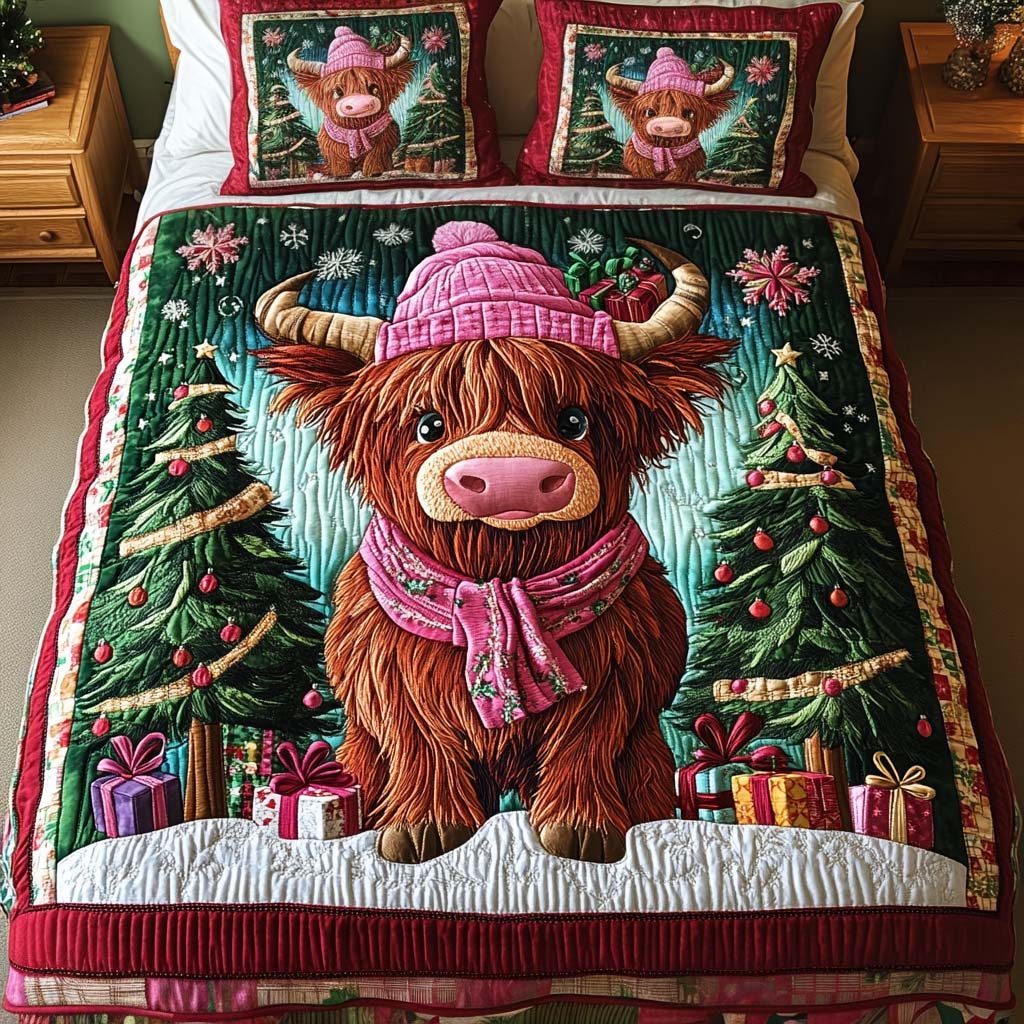 Winter Companion quilted 3-piece bedding set on a made bed in a winter-styled bedroom
