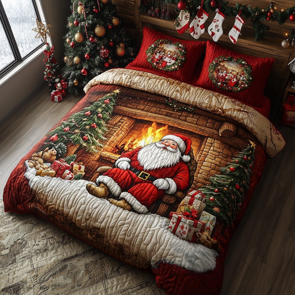 Winter Jolly Soul quilted 3-piece bedding set on a made bed in a winter-styled bedroom