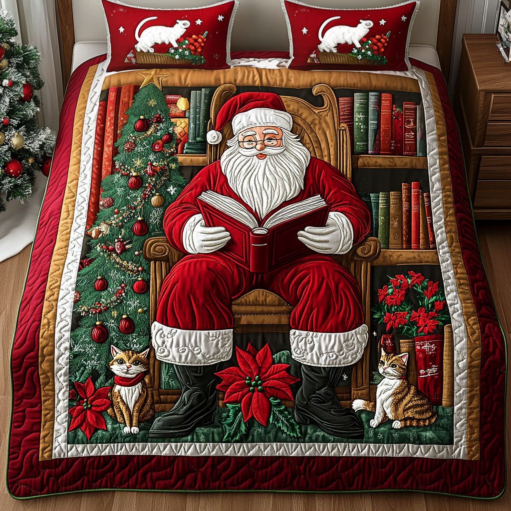 Winter Warmth Wonder quilted 3-piece bedding set on a made bed in a winter-styled bedroom