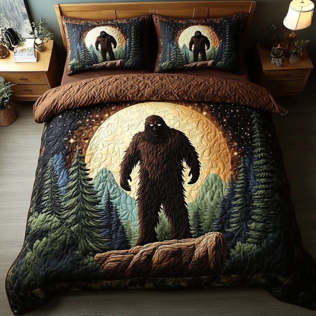 Woodland Giant quilted 3-piece bedding set on a made bed with two matching pillow shams