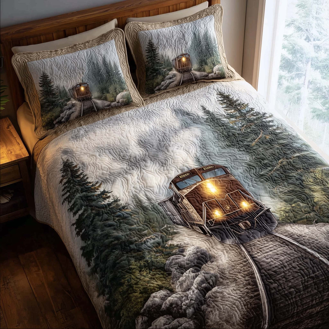 Quilted bedding set dressing a small bedroom