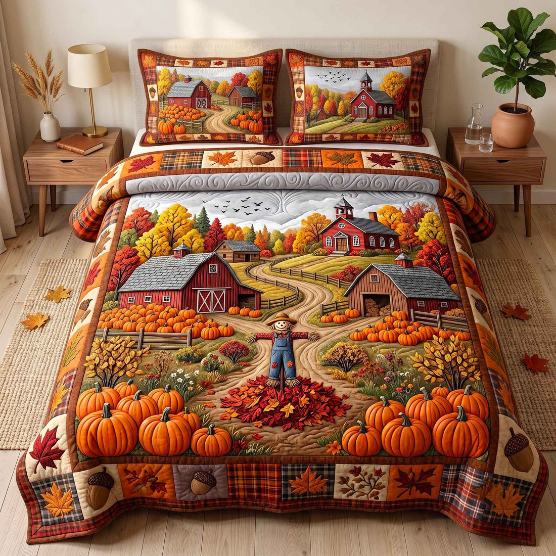 Quilted bedding set dressing a guest bed in a new home