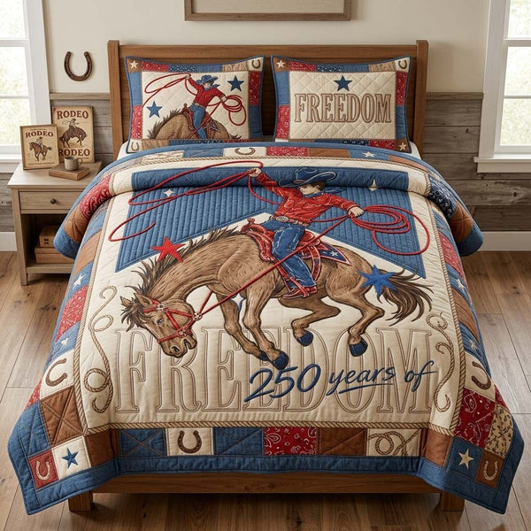 Cowboy Freedom 3-Piece Quilted Bedding Set - Design 1 — quilt and two matching pillow shams