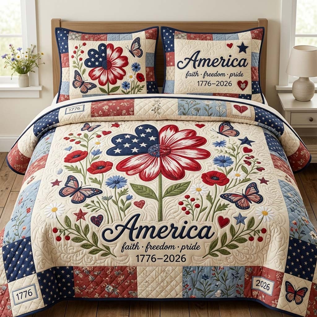 Faith Bloom 3-Piece Quilted Bedding Set — quilt and two matching pillow shams