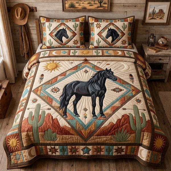 Cowhide Ranch Horse 3-Piece Quilted Bedding Set — quilt and two matching pillow shams