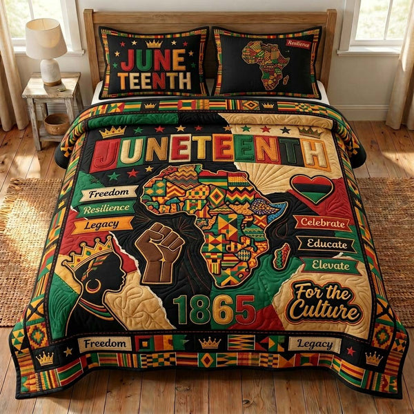 Culture Legacy quilted 3-piece bedding set on a made bed with two matching pillow shams