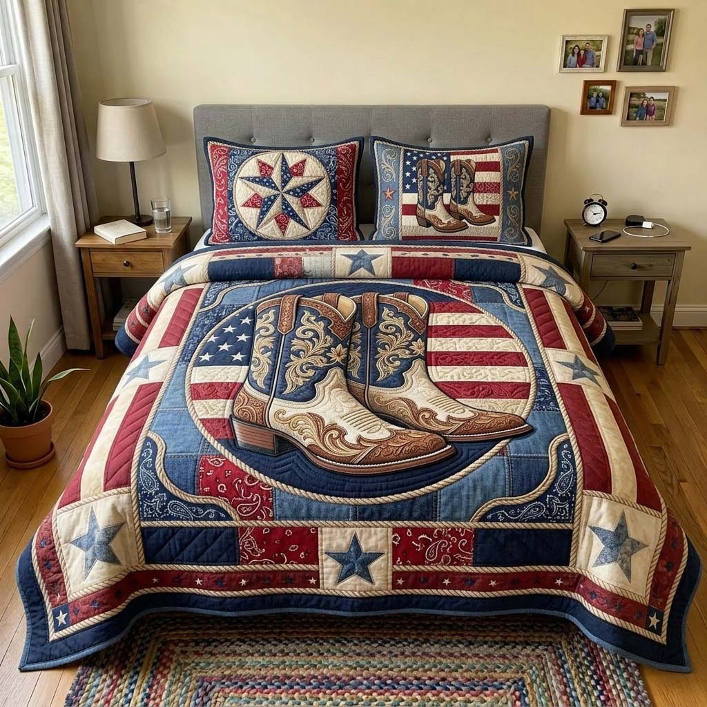 Cowboy Freedom 3-Piece Quilted Bedding Set - Design 3 — quilt and two matching pillow shams