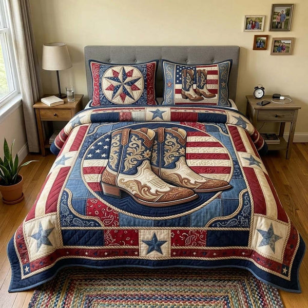 Cowboy Freedom 3-Piece Quilted Bedding Set - Design 3 — quilt and two matching pillow shams