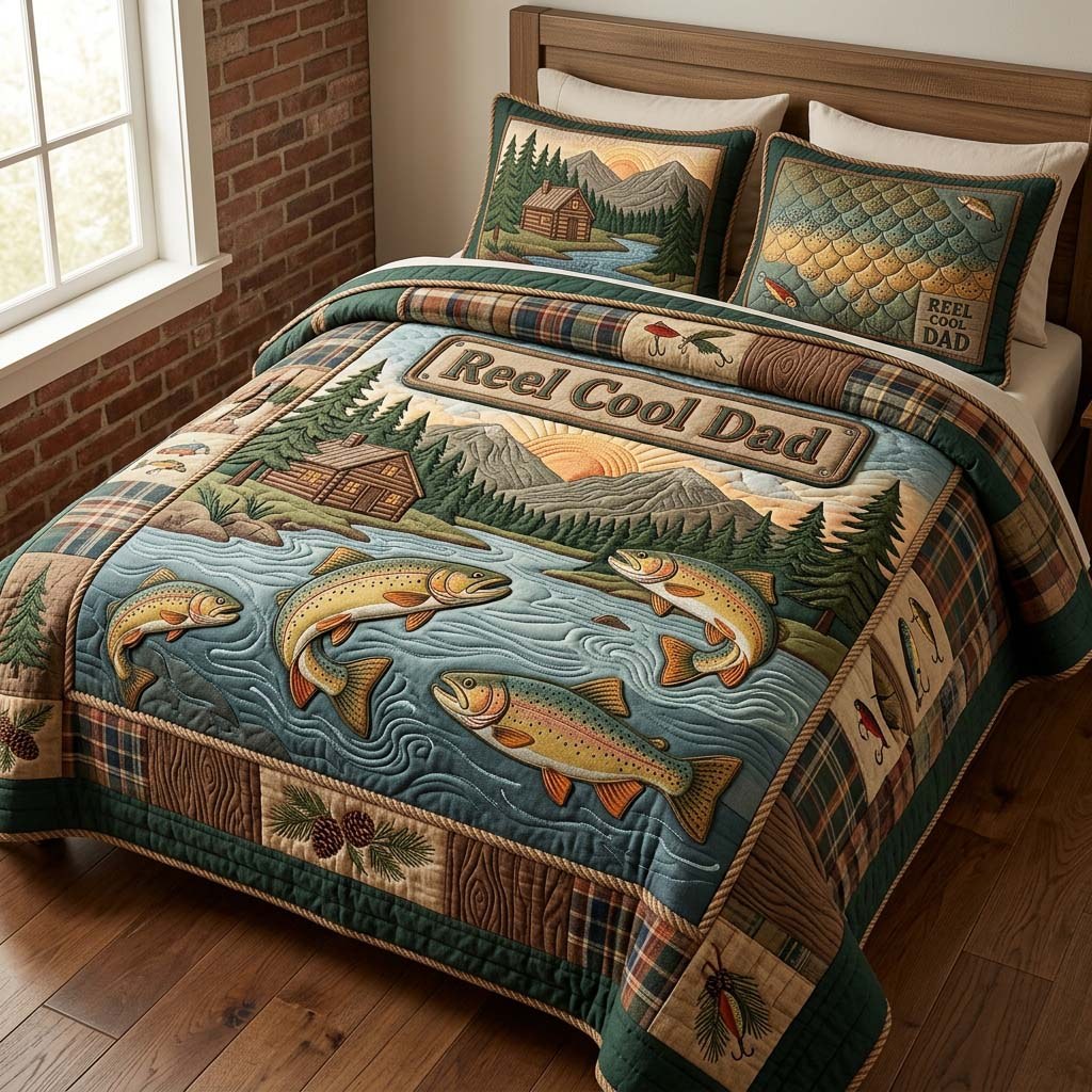 Cabin Lake Dad 3-Piece Quilted Bedding Set — quilt and two matching pillow shams